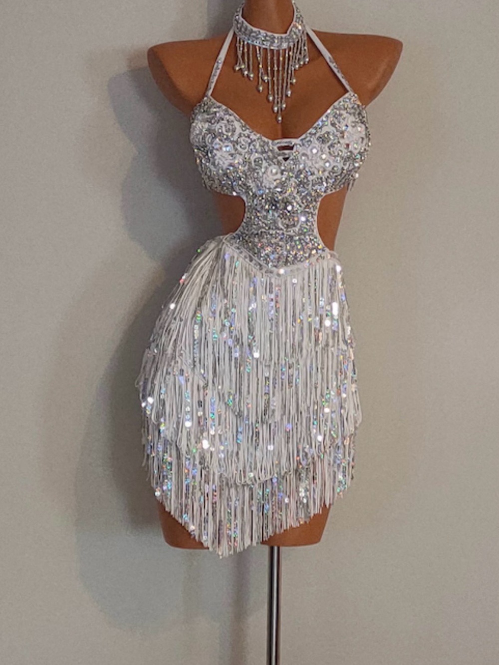 Sparkling White Sequin Fringe Mamba Dress